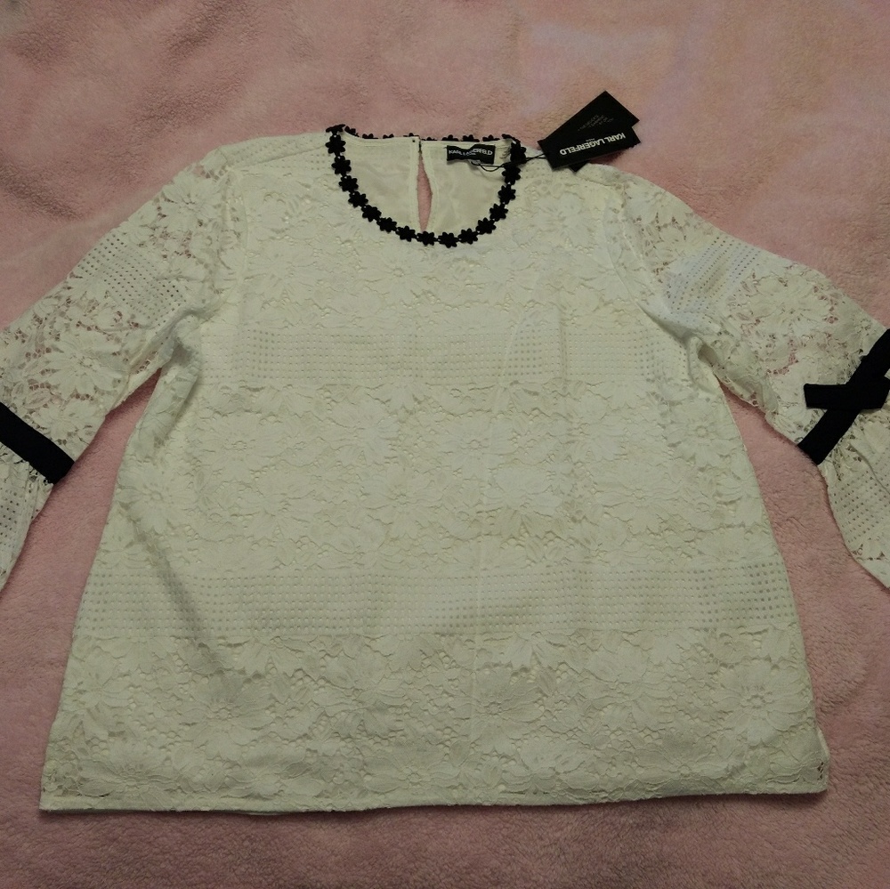 Karl Lagerfeld Bow Detail Sleeve Lace Top
